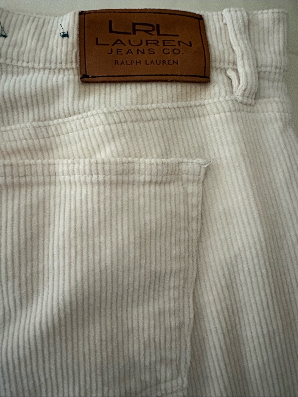 Ralph Lauren White Corduroy Jeans with Leather Patch